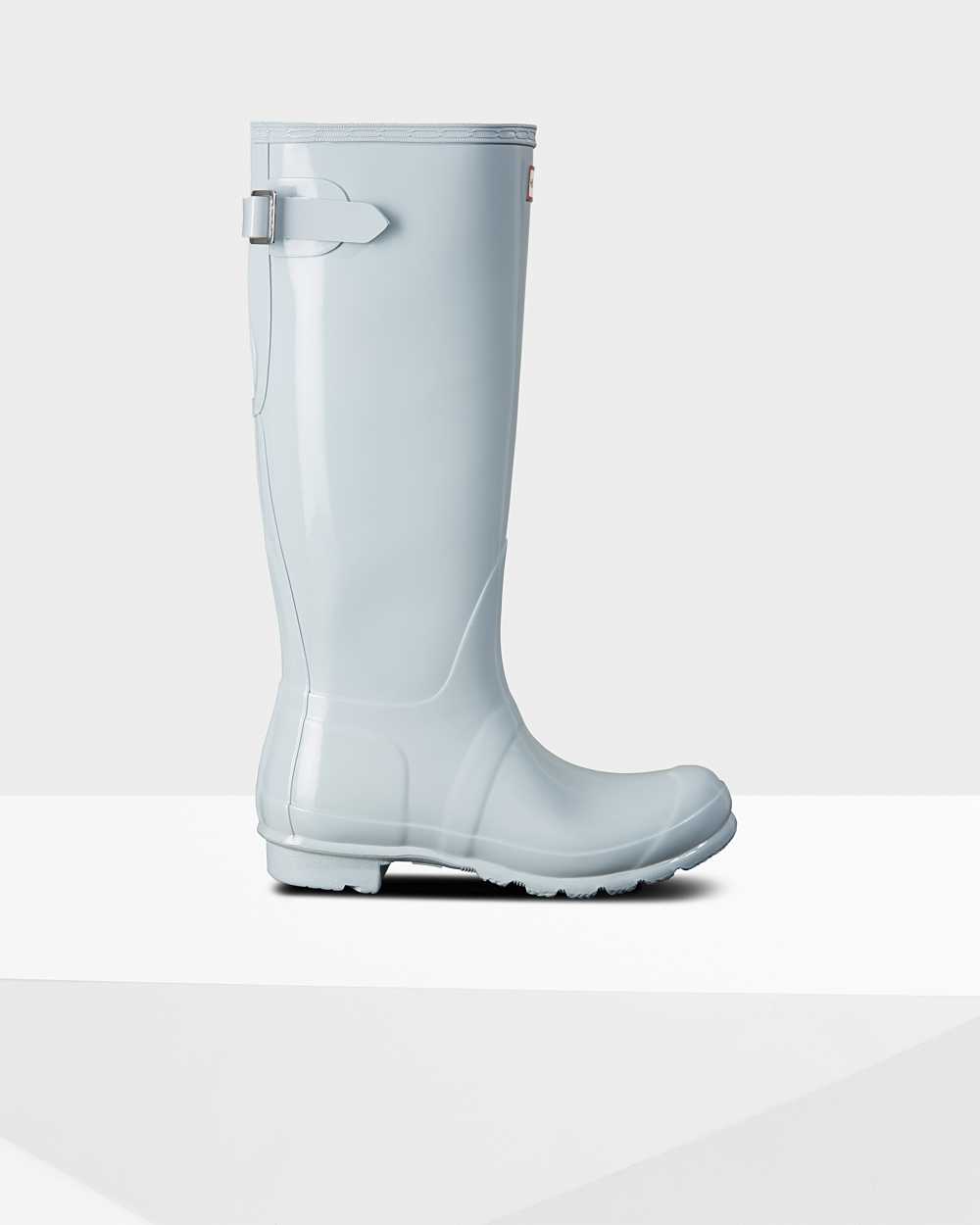 Hunter Original Tall Back Adjustable Gloss Women's Rain Boots NZ-83523O Grey/Blue